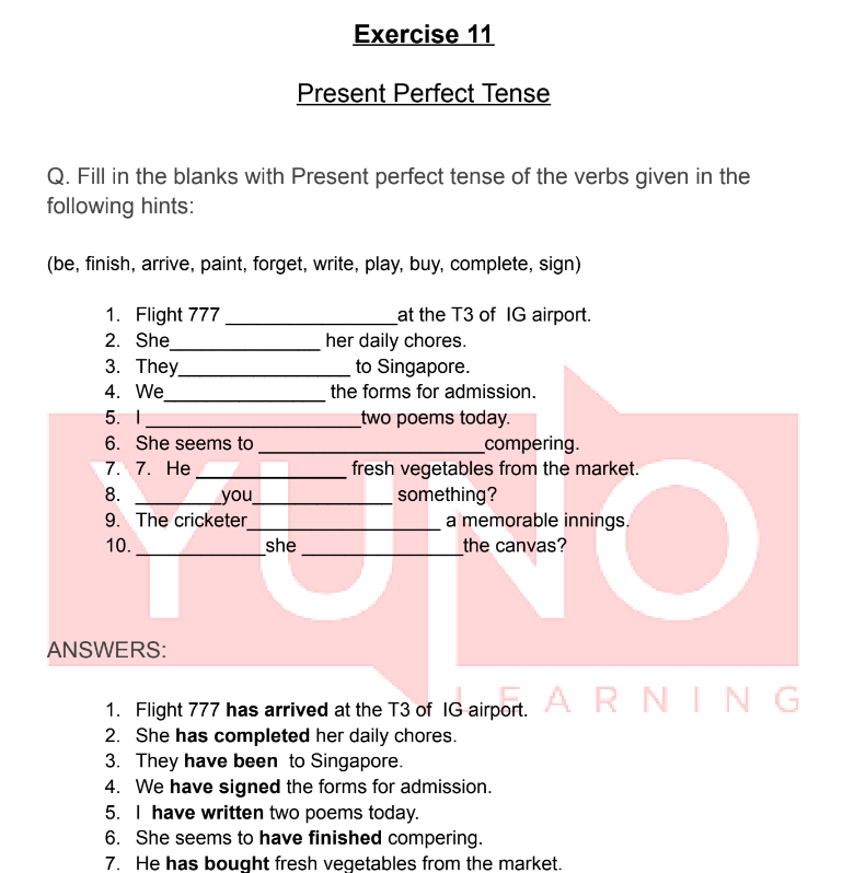 Grammar Exercise 11 Present Perfect Tense Yuno Learning grammar-exercise-11-present-perfect-tense-yuno-learning